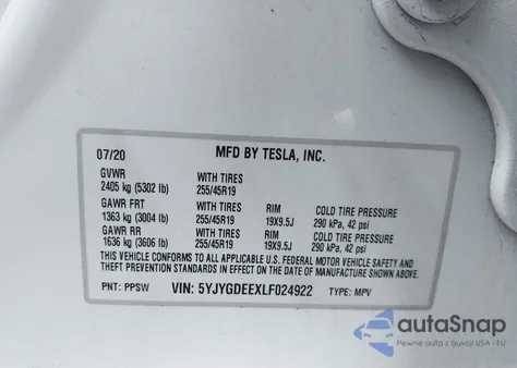 2020 Tesla Model Y Long Range Dual Motor All-Wheel Drive из США, поврежденный, VIN 5YJYGDEEXLF024922